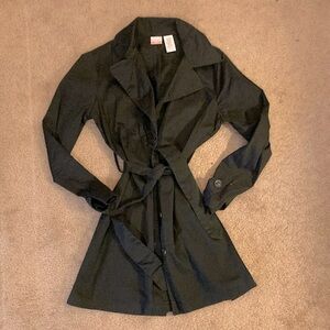 Juniors button belted cotton stretch collared shirt dress, black, size 7-9,